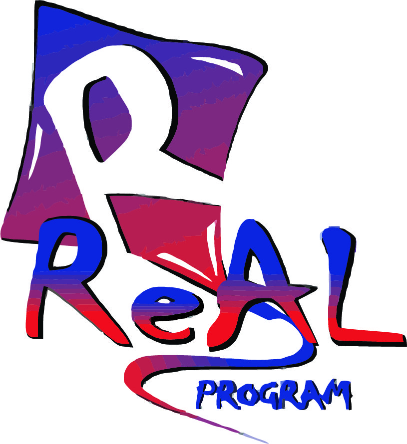 REAL Program Logo with a purple and red kite in background and the words REAL Program in the foreground