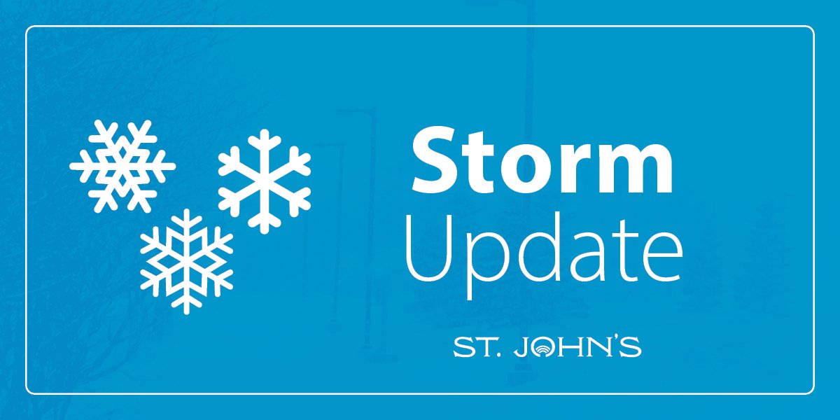 a blue image with snowflakes that has the text "Storm Update" and a City of St. John's logo