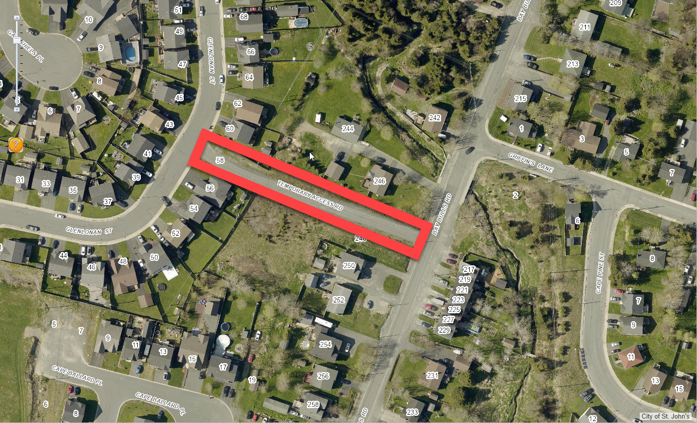 a map highlighting a street that is closed in red