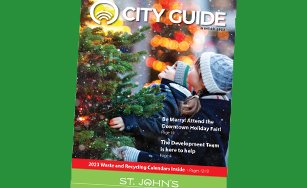 a cover image of the City Guide magazine for Winter 2022 showing children in profile smiling up at a tree