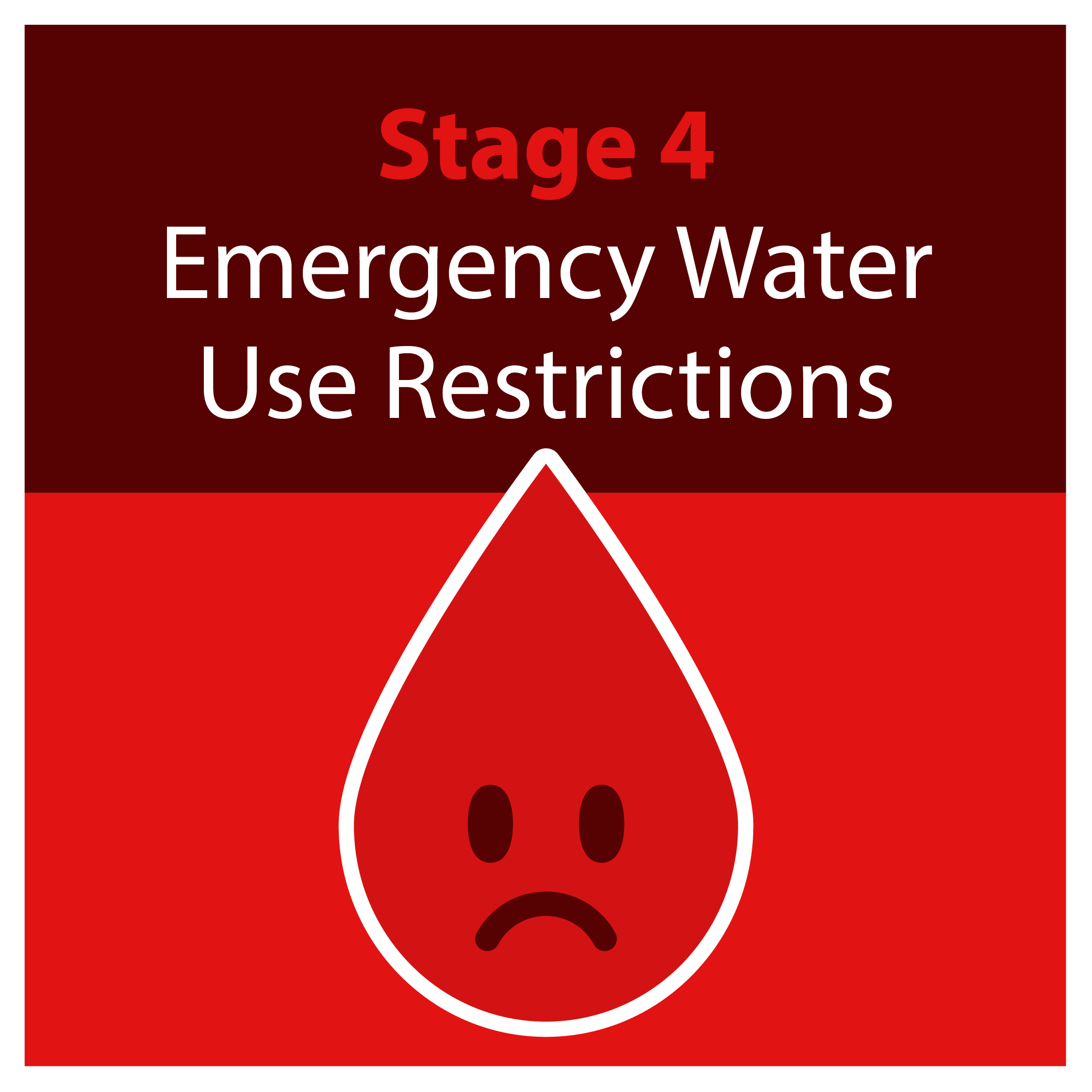 red water droplet that says Emergency Water Use Restrictions. 