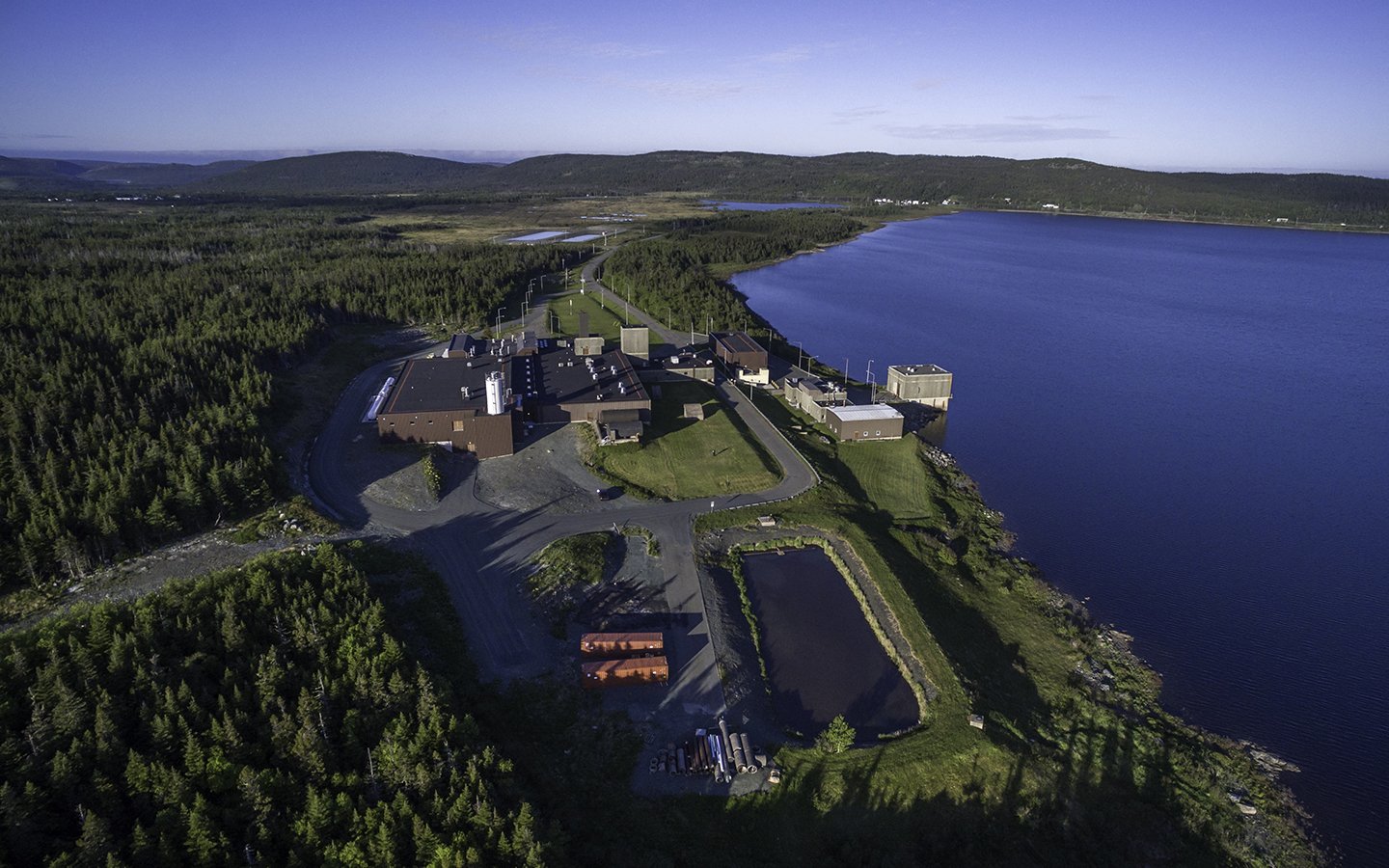 An aerial view of the Bay Bulls Big Pond Water Treatment facility