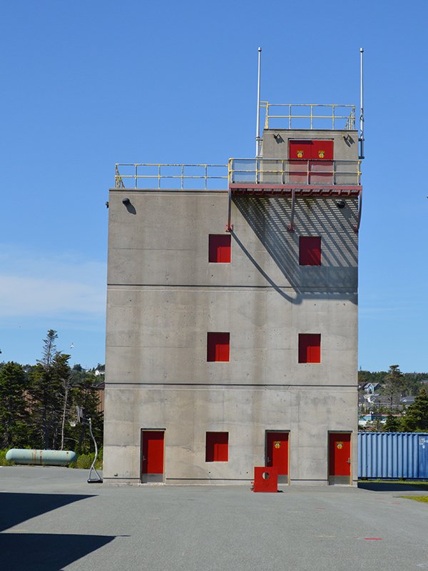 Fire Training tower at the Kenmount Fire Station. The four storey structure constructed of mainly concrete and steel