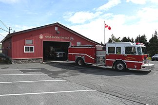 Photo of the Goulds Fire Station with a fire truck parked out front
