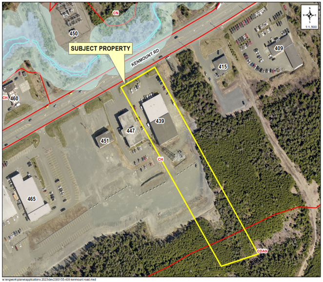 A map of a neighbourhood showing a property outlined in yellow