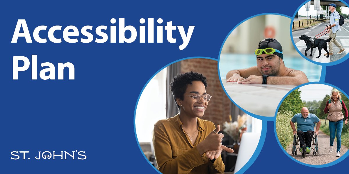 the text "accessibility plan" on a blue background with images representing various disabilities