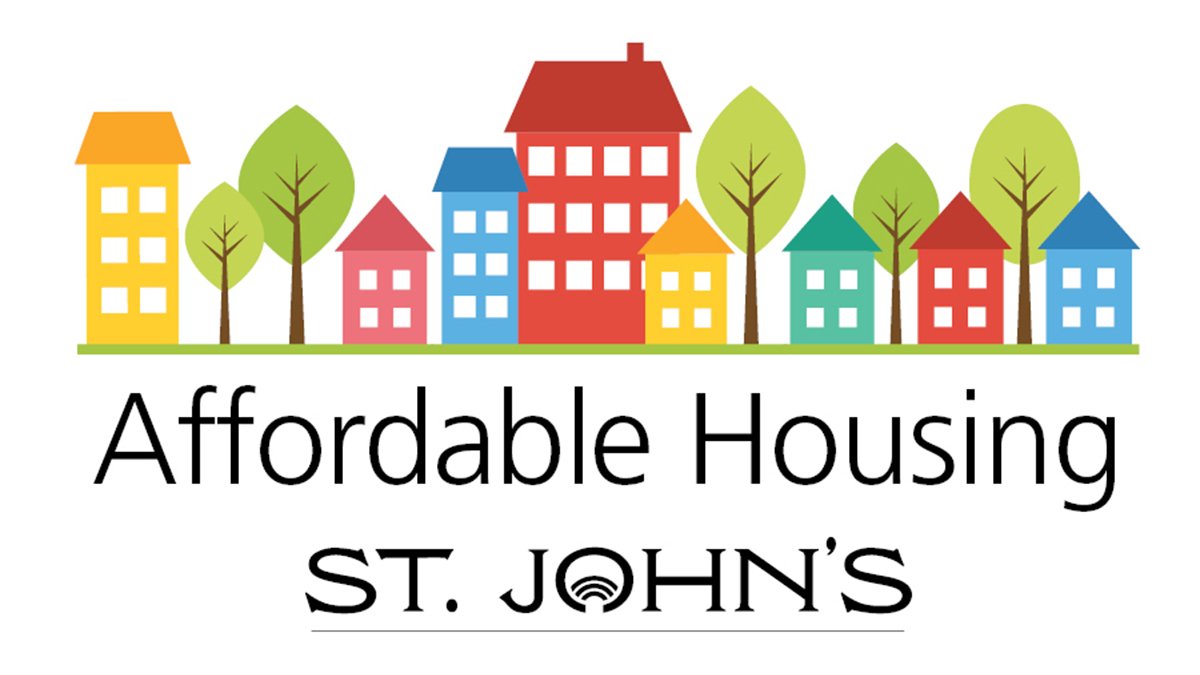 Multi-coloured houses on a white background, and text that says 'Affordable Housing'