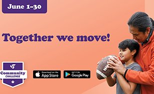 Man and child holding a football; Text that says Participaction Community Challenge, June 1-30, Together we move