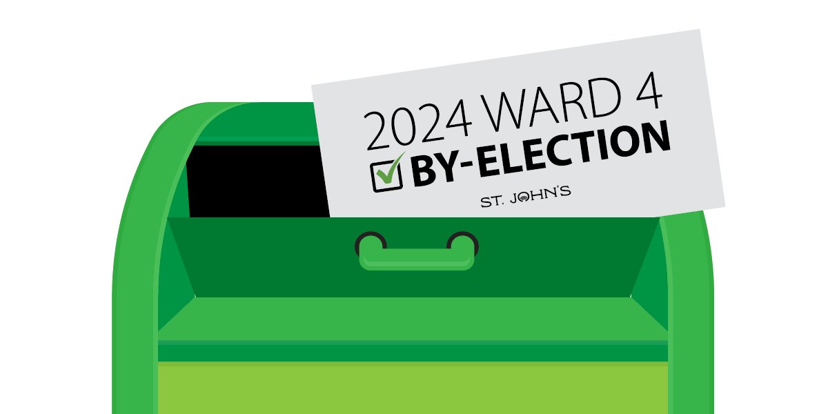 an envelope with the text "2024 Ward 4 By-Election" being placed in a green mailbox.