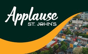 Applause St. John’s logo over an aerial view of colourful downtown St. John’s neighbourhood.