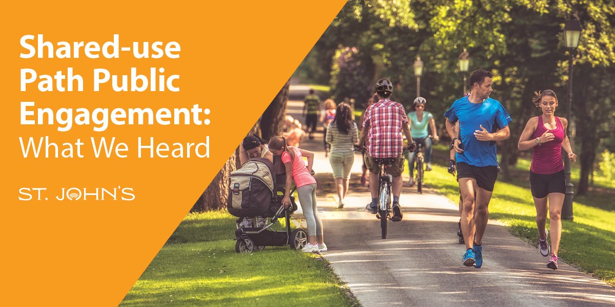 Image of persons using a shared-use path with the words Shared Use Path Public Engagement: What We Heard overlayed