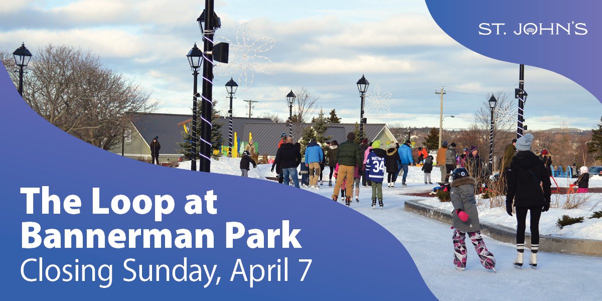 people skating at The loop, blue background and text that says The Loop at Bannerman Park closing April 7. 