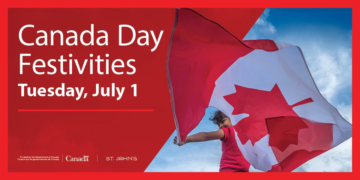 child holding a Canada Day flag; includes text Canada Day Festivities Tuesday, July 1. 