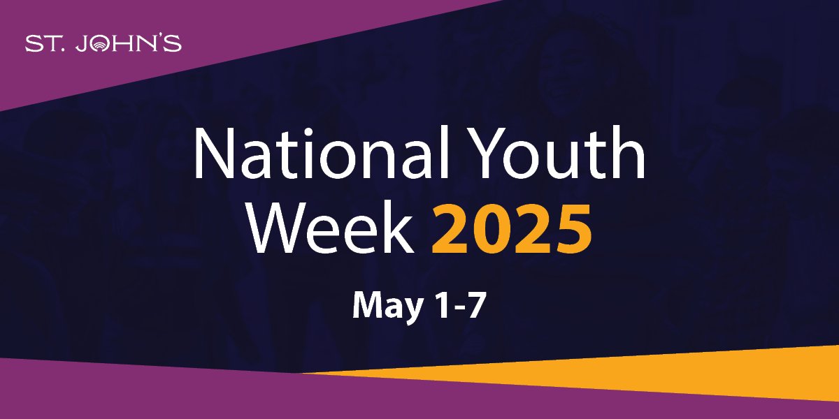 dark blue background with text that says National Youth Week 2025 May 1 to 7. 