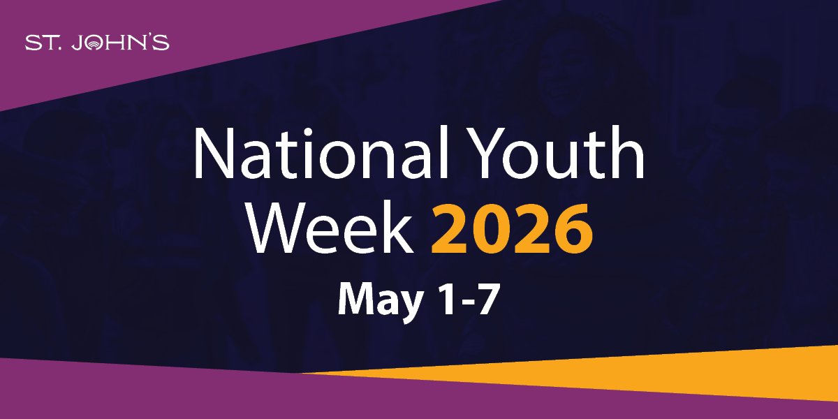 text that says National Youth Week 2026, May 1-7 on a dark blue background. 
