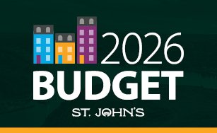 Animated image of row houses with text "2026 Budget"