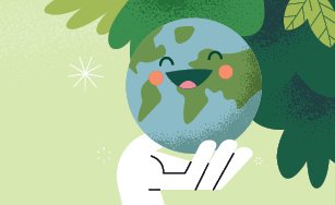 A hand holding a smiling planet, includes text Celebrate Earth Day April 22.