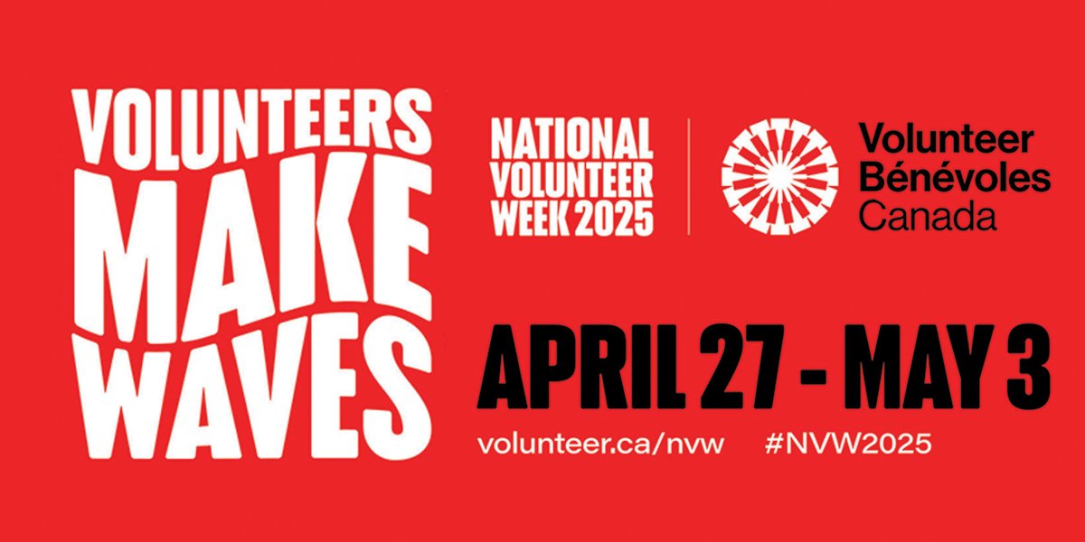 red background with text that says Volunteers make Waves and National Volunteer Week April 27-May 3.  