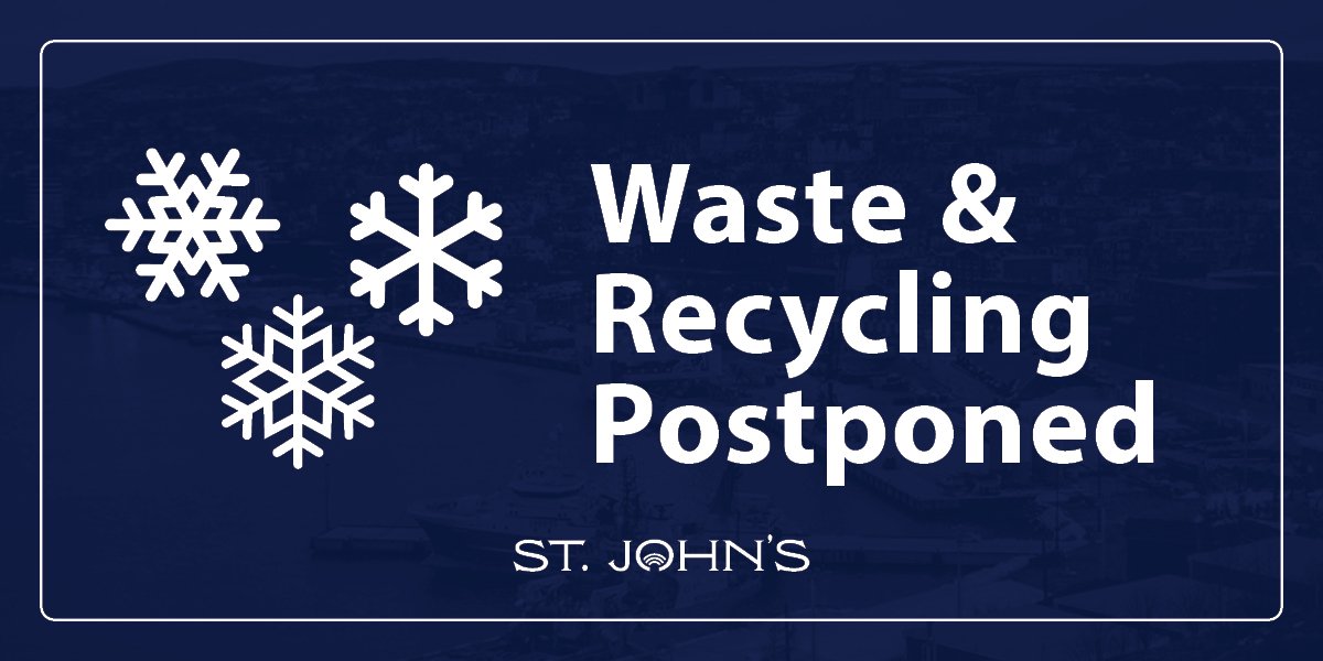 white text that says Waste & Recycling Postponed on a dark blue background. 