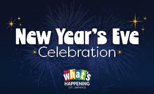 Dark blue background with text that says New Year's Eve Celebration