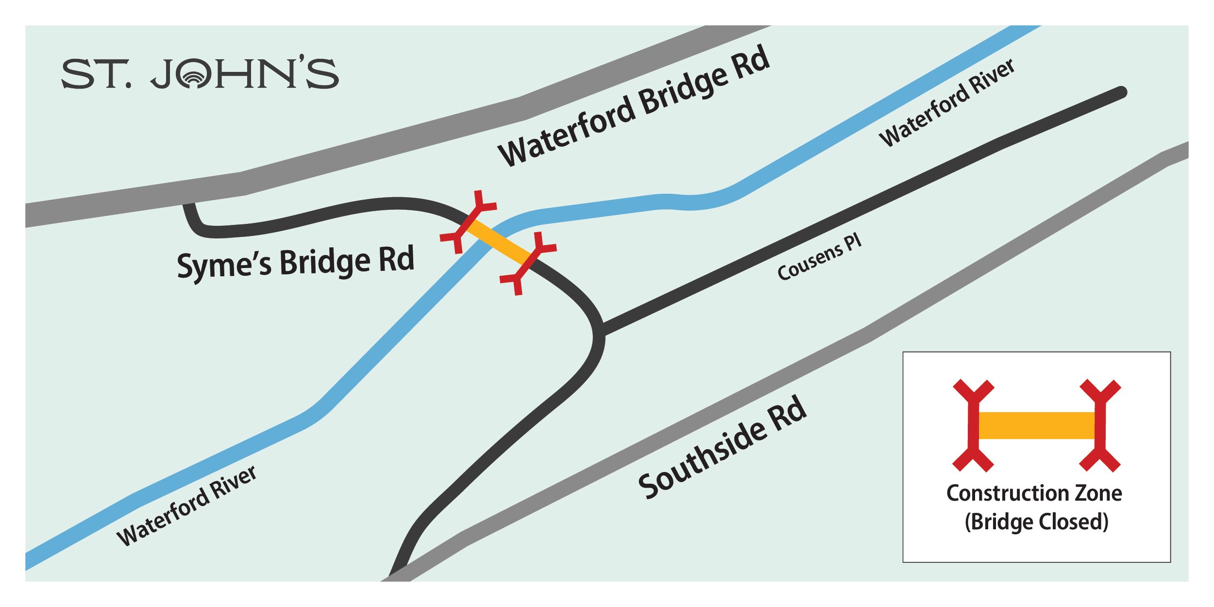 Graphic depicting Syme's Bridge as closed