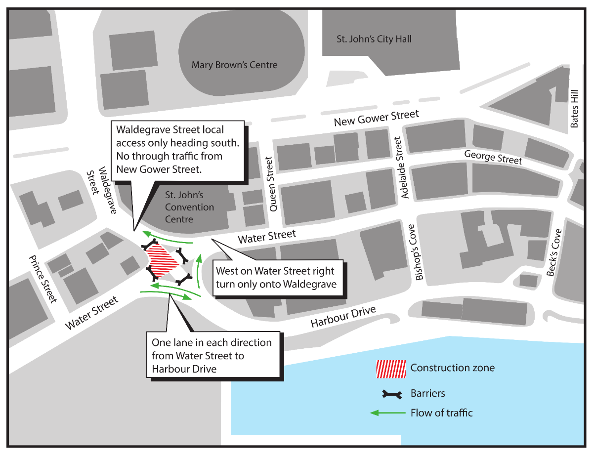 map showing the intersection where detours will be in place