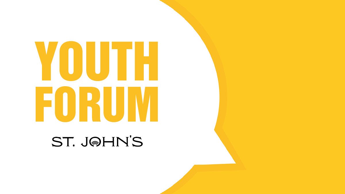 text: Youth Forum in a white word balloon on a yellow background