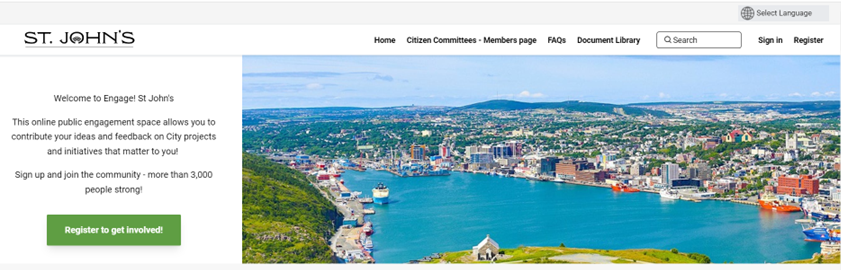 a screen grab of the homepage of the engage platform