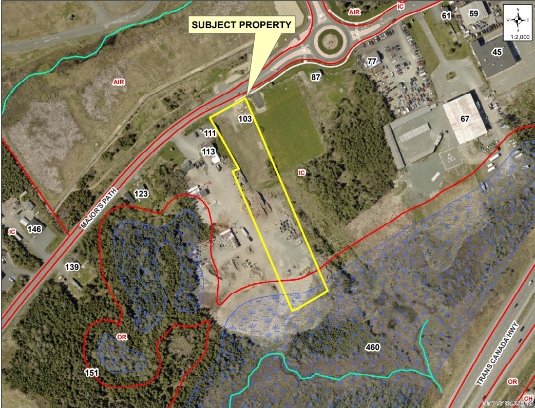 aerial photo of neighbourhood with property highlighted