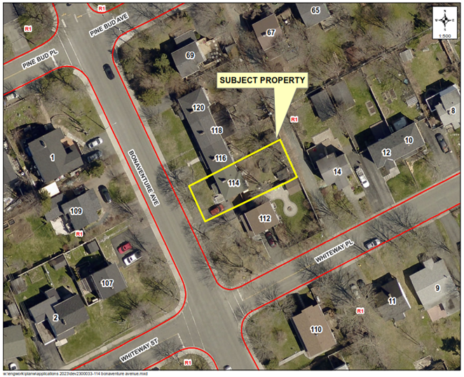 aerial map showing subject property in yellow box