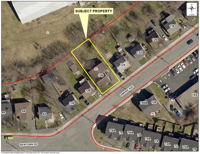 A map of a neighbourhood showing a property outlined in yellow