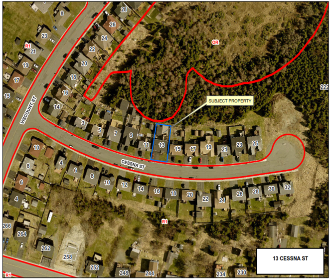 aerial map showing subject property in yellow box