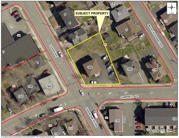 aerial map showing subject property in yellow box