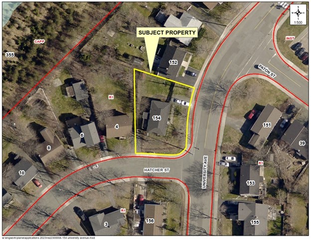 A map of a neighbourhood showing a property outlined in yellow