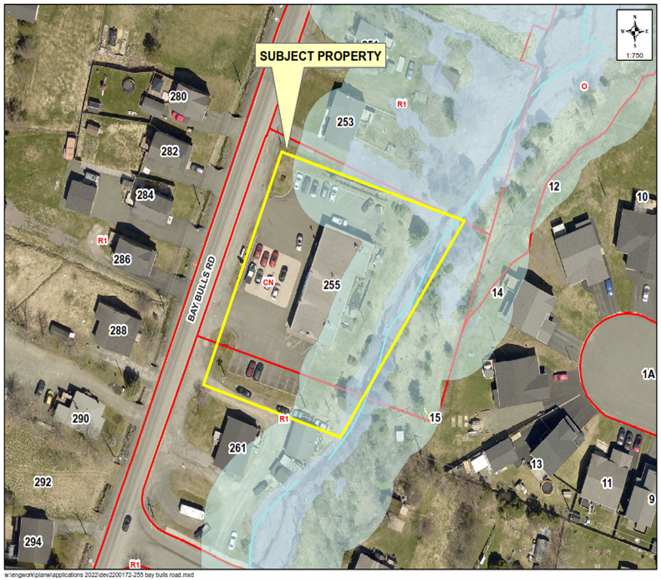 aerial photo of neighbourhood with property highlighted