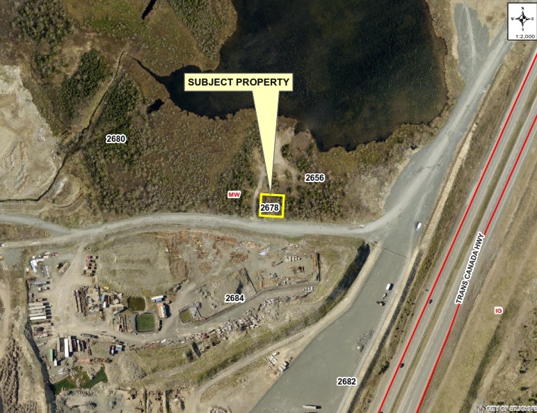 aerial view of site, highlighted in yellow
