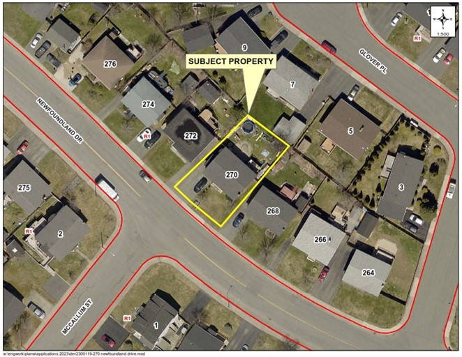 A map of a neighbourhood showing a property outlined in yellow