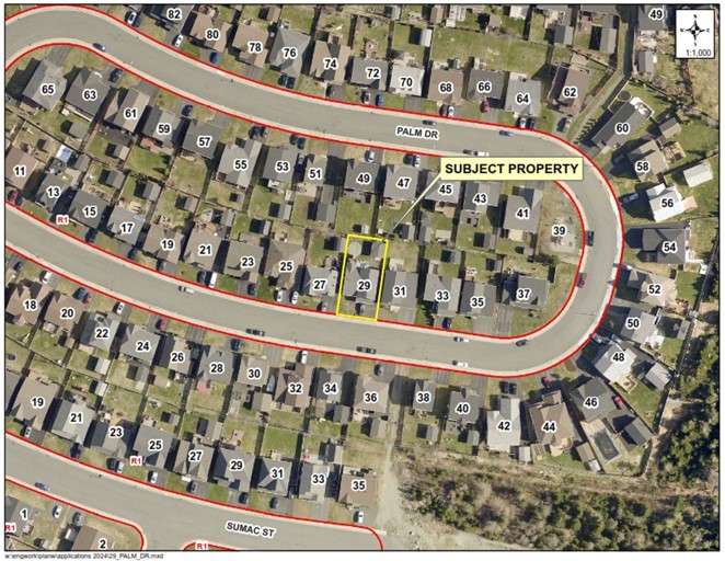 Map of a property with a yellow border around it