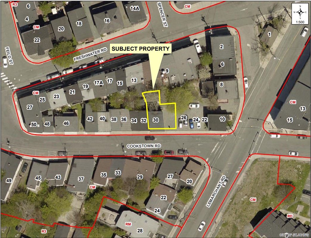 aerial photo of neighbourhood with property highlighted