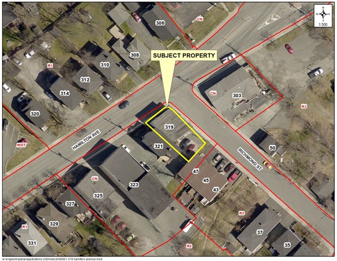 A map of the area with a yellow border around the property