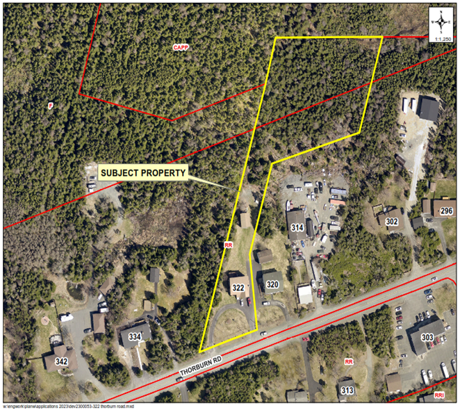 a map of a neighbourhood showing a property outlined in yellow