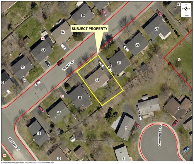 aerial photo of neighbourhood with property highlighted