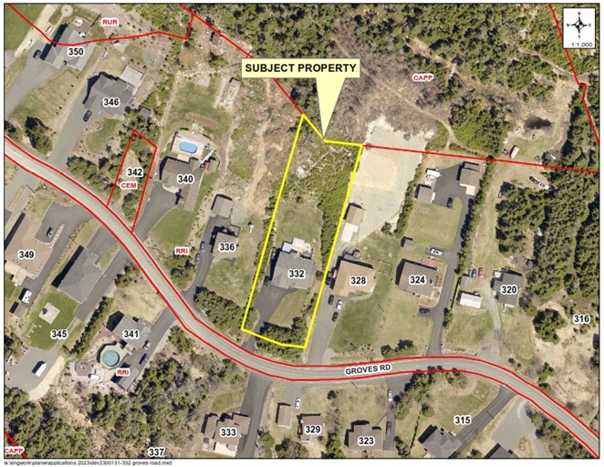 A map of a neighbourhood showing a property outlined in yellow