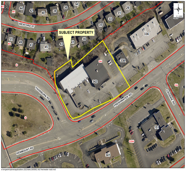 aerial map showing subject property in yellow box