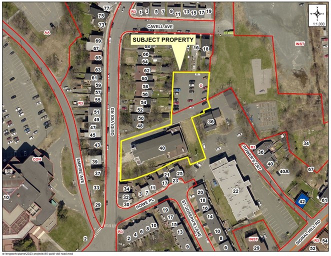 A map of a neighbourhood showing a property outlined in yellow