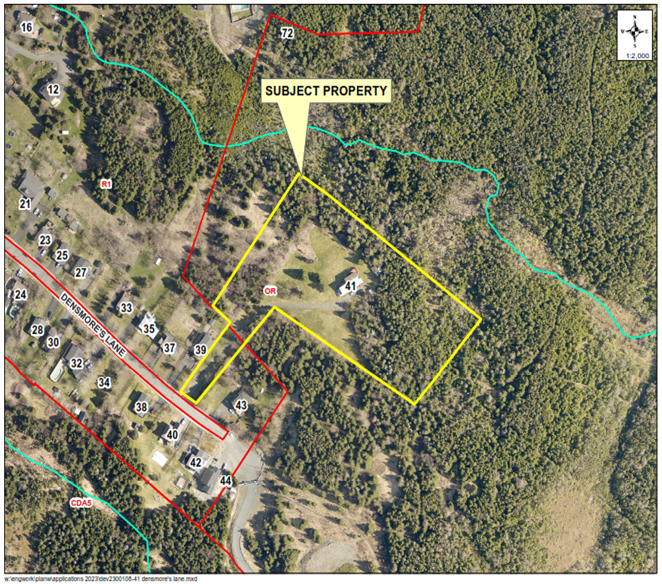 A map of a neighbourhood showing a property outlined in yellow