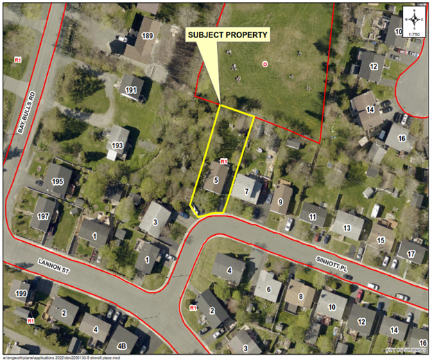 aerial map showing subject property in yellow box