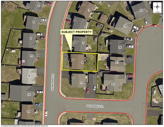 A map of a neighbourhood showing a property outlined in yellow