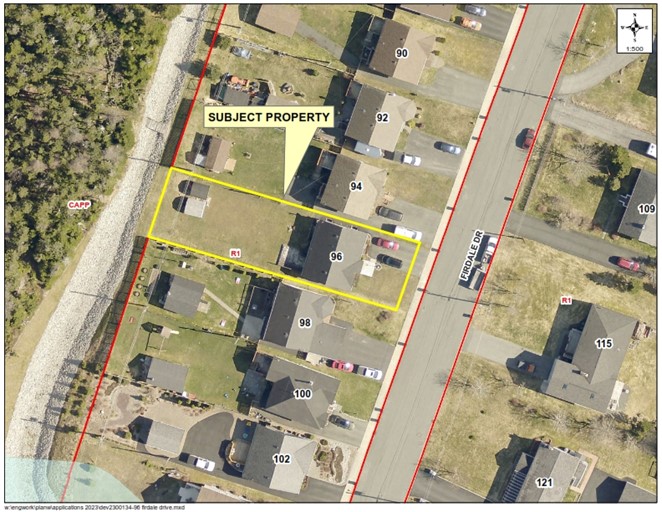 A map of a neighbourhood showing a property outlined in yellow