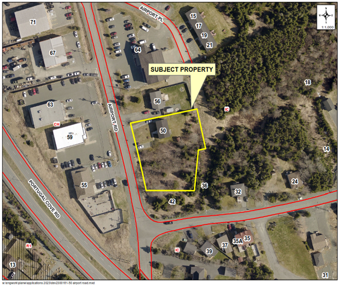 A map of the area with a yellow border around the property